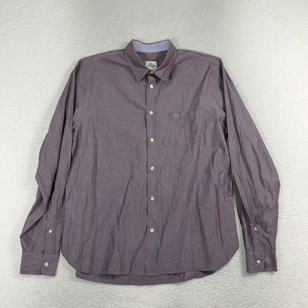 Lacoste Regular Fit Plaid Button Up Shirt Men's Size 42 Long Sleeve Stripe Red